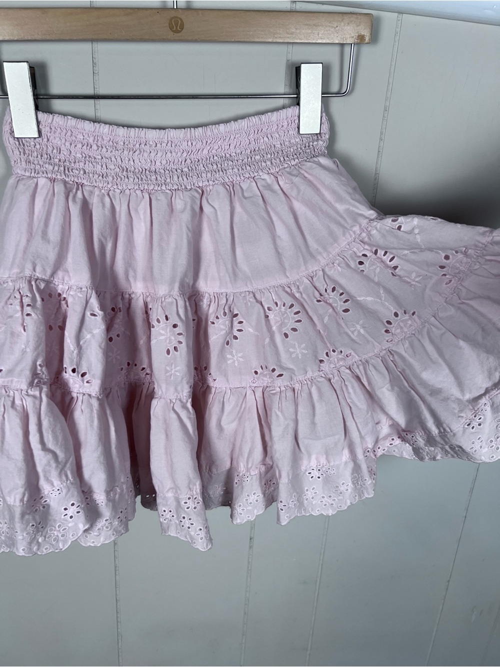 Coquette Eyelet Ruffle Light Pink Tiered Frilly Mini Skirt Guess Size XS - Picture 5 of 11
